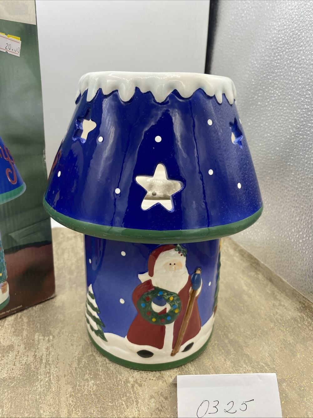 HOLIDAY TIME CERAMIC 2 PIECE CANDLE LAMP Santa Claus Design 9” Tall